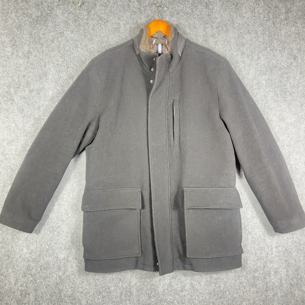 Cole Haan Signature Wool Blend Field Jacket Mens Large Black Sherpa Lined Coat